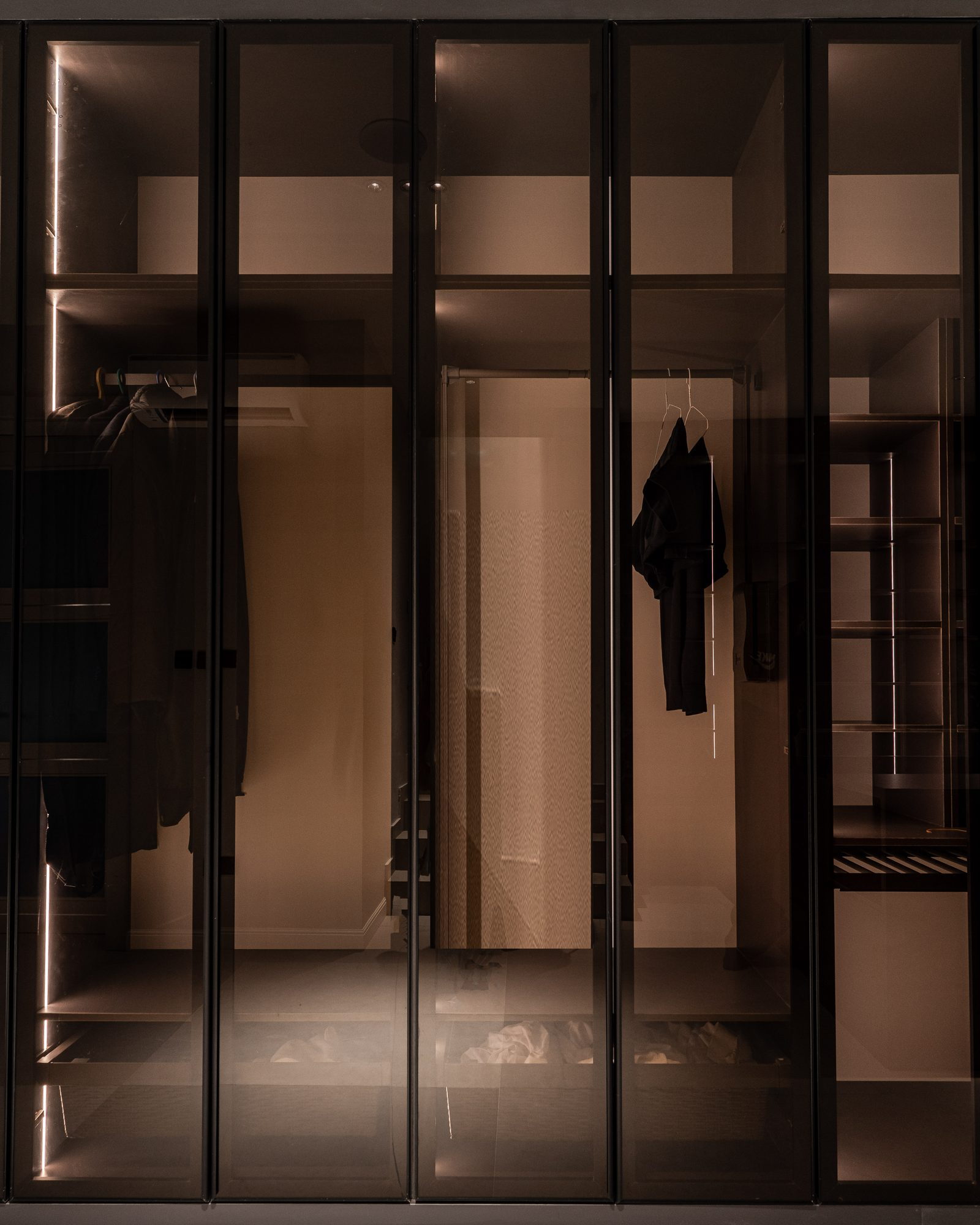 Back-lit glass wardrobe doors